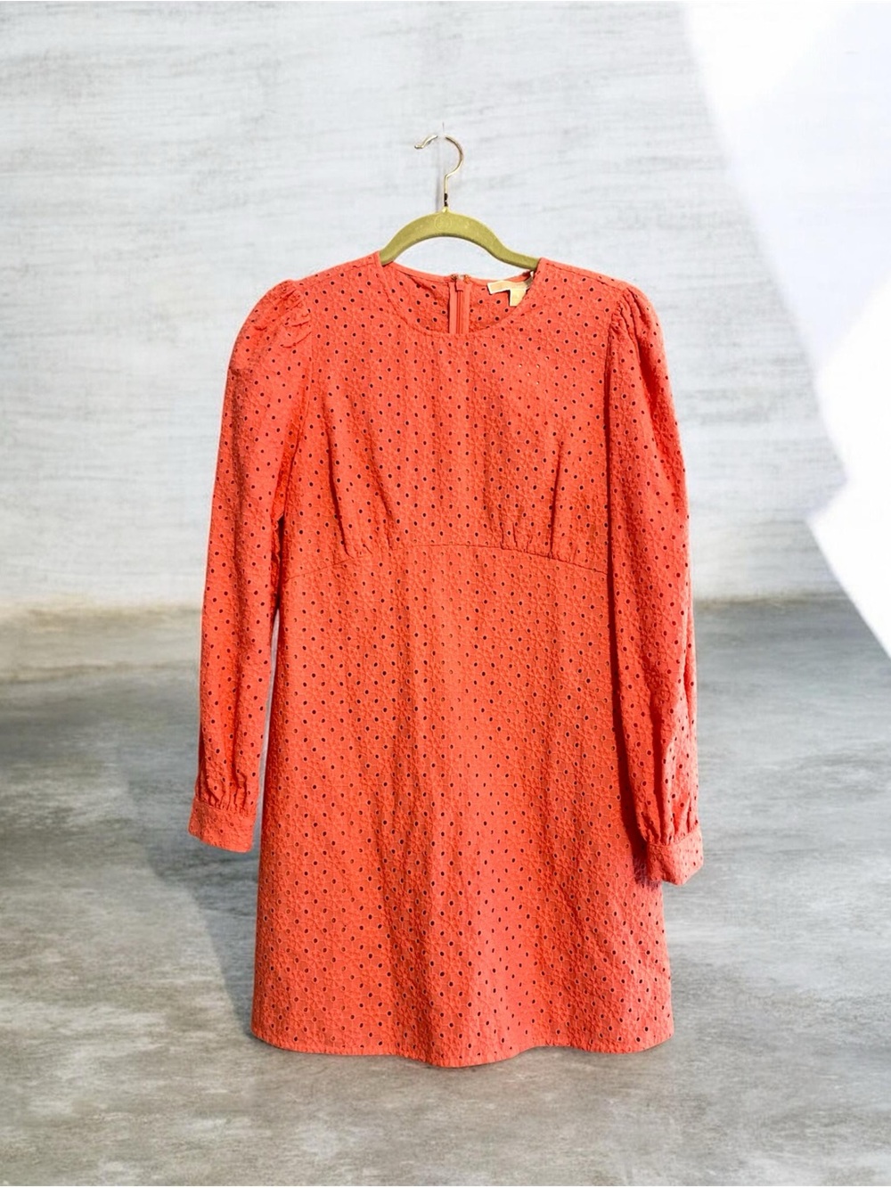 NWT MICHAEL Michael Kors Cotton Eyelet Long-Sleeve Tea Rose Pink Mini Dress 8